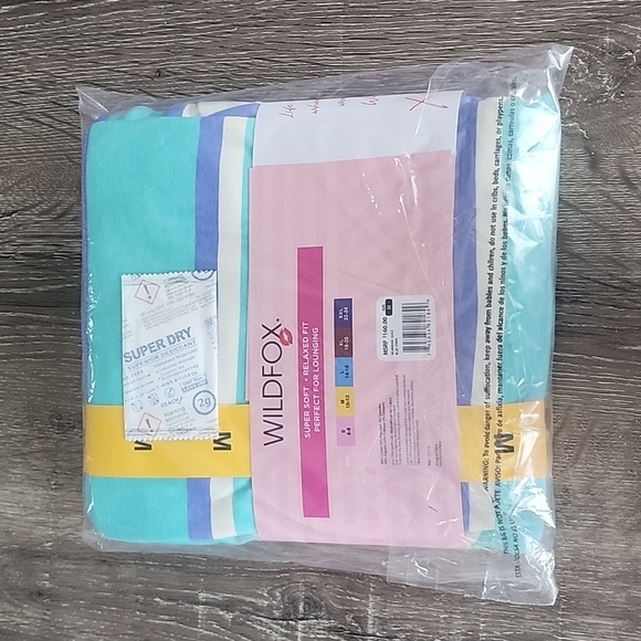 NEW! WILDFOX Sweatshirt & Short Lounge Set Blue Stripe Medium $160 Retail - Picture 5 of 6